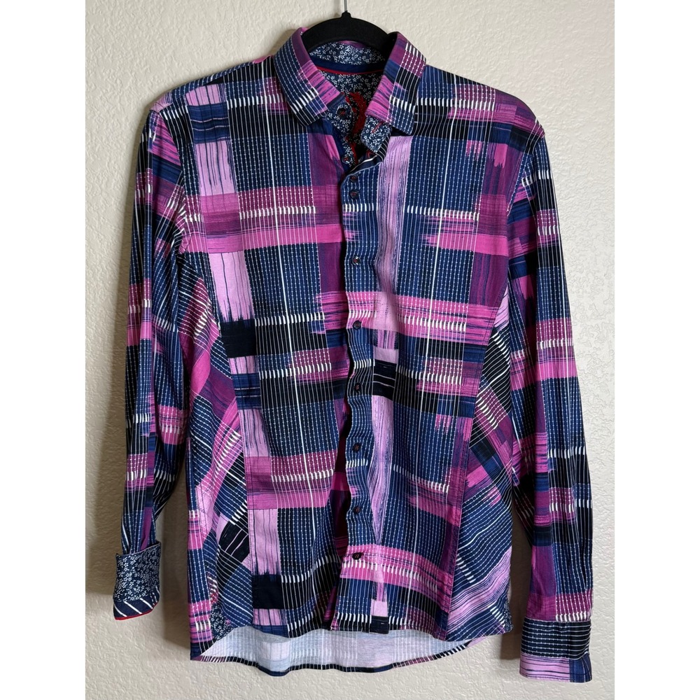 Au Noir Mens 2 US Med Plum Rubicon Plaid Button Down Shirt Long Sleeve‎ Stretch